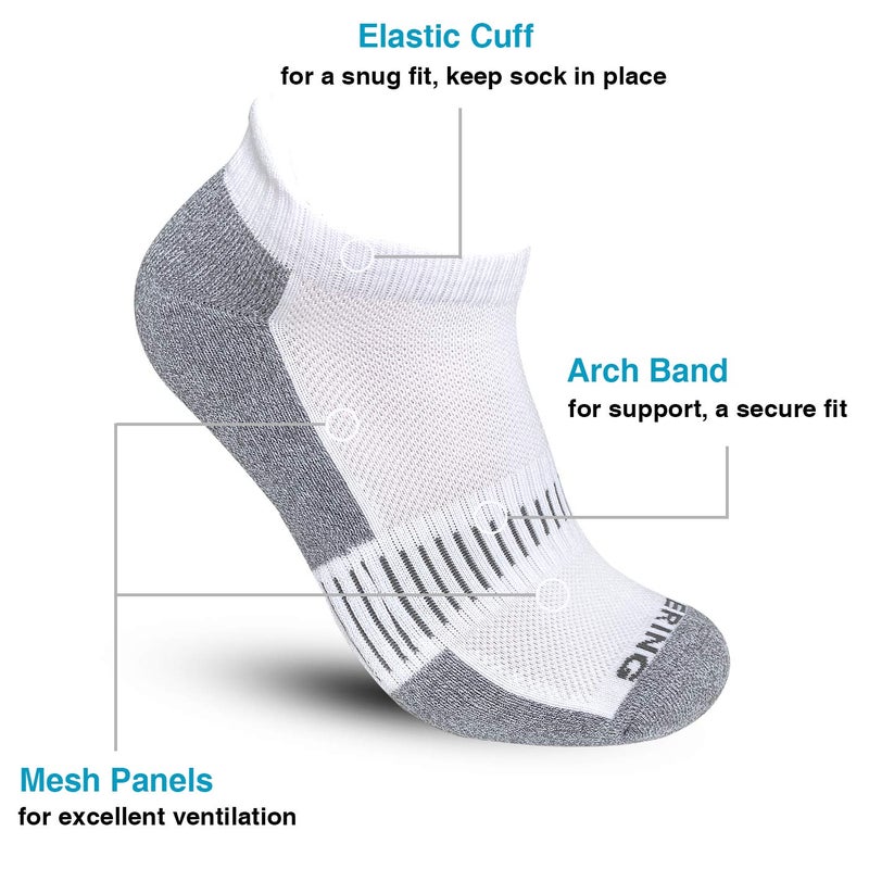BERING Men's Athletic Running Ankle Socks Cushioned Heel Tab, Size 9-12, White, 6 Pairs - Image 2